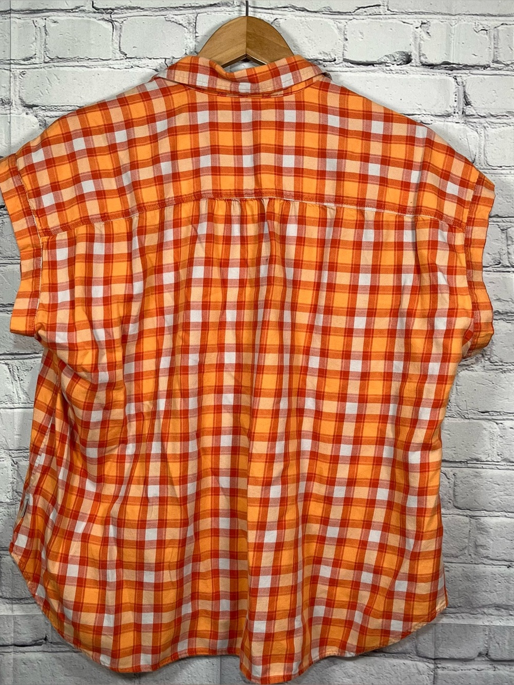 Eddie Bauer Plaid Shirt Womens Size Large Orange Button Up Cuffed Sleeves - Picture 12 of 12